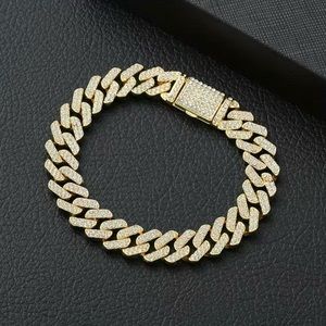 18k Gold Plated Cuban Link Chain Bracelet Iced Out Miami With Diamond Bling